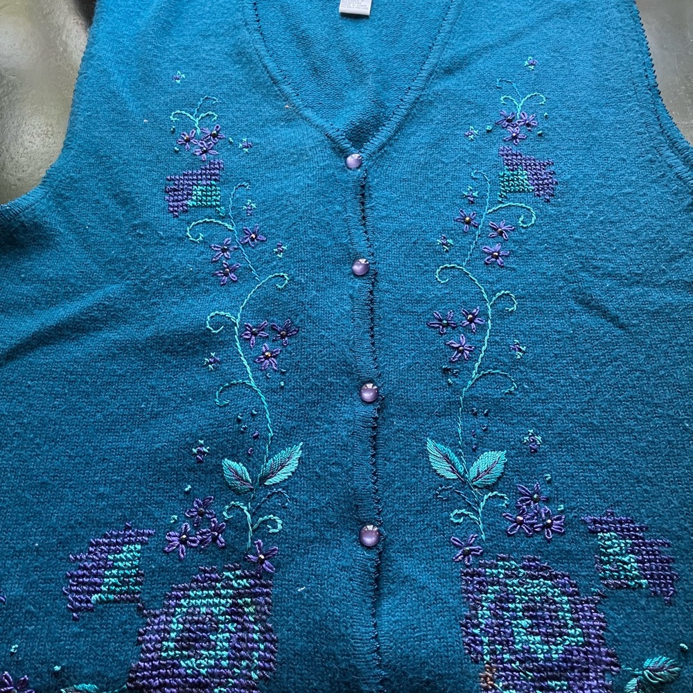 Koret Teal and Purple Embroidered Cardigan